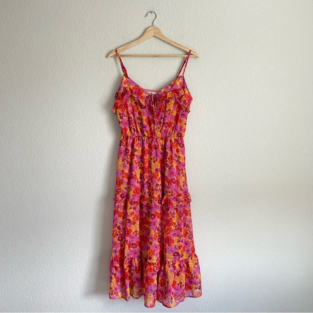 Lush Dress Womens Medium Floral Tiered Faux Wrap